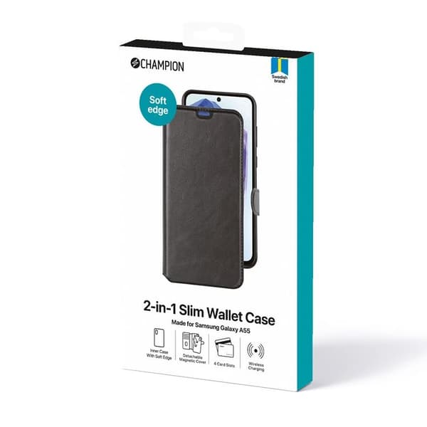 CHAMPION Galaxy A55 5G Plånboksfodral 2-in-1 Slim - Svart Black