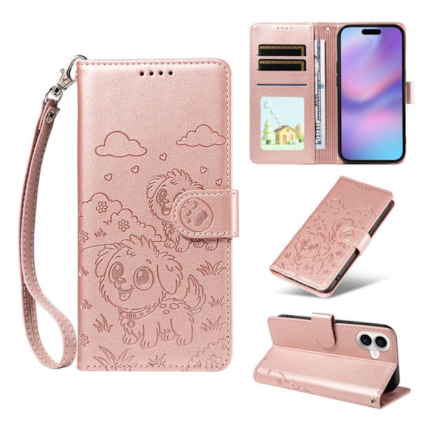 iPhone 17 Konstläder Plånboksfodral RFID-Skydd med handledsrem - Rosa Rosa