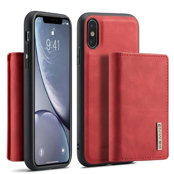 DG.MING M1 Magnetiskt Stöttåligt Plånboksfodral i Röd för iPhone XS Max