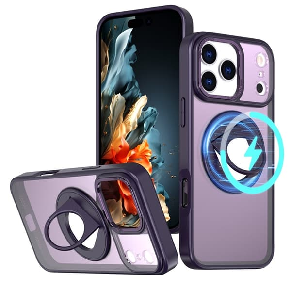 Mobilskal till iPhone 17 Pro MagSafe Rotating Kickstand Clear - Lila Lila