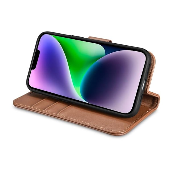 iCarer iPhone 14 Plånboksfodral 2in1 Äkta Läder - Brun