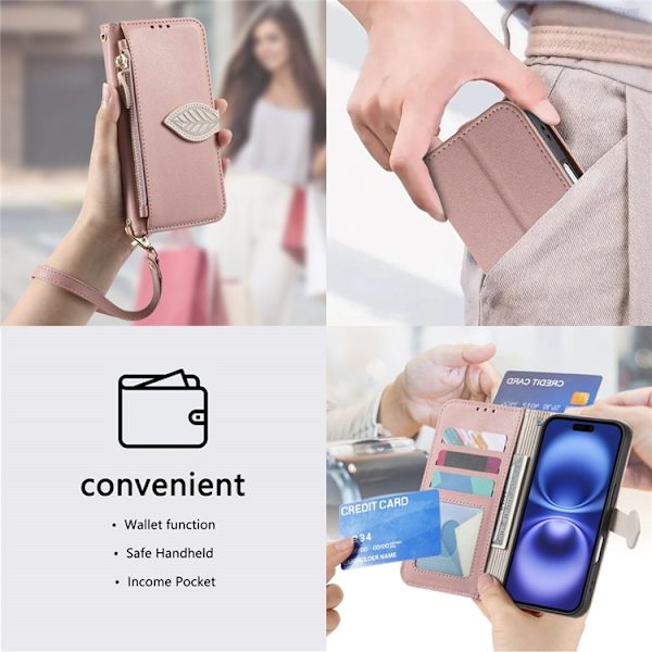iPhone Air Plånboksfodral Leaf Magnetiskt Spänne Konstläder Roséguld
