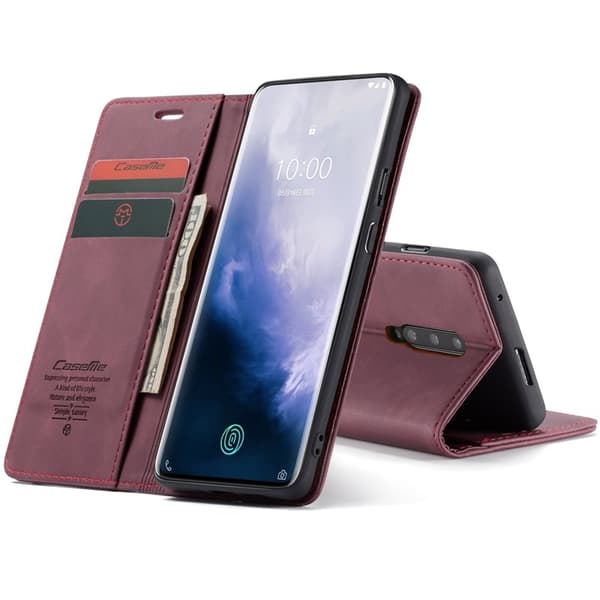 CASEME 013 för OnePlus 7 Pro Plånboksfodral Konstläder Vinröd