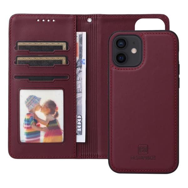 BETOPNICE iPhone 12 / 12 Pro Plånboksfodral - Detachable Konstläder - Vinröd