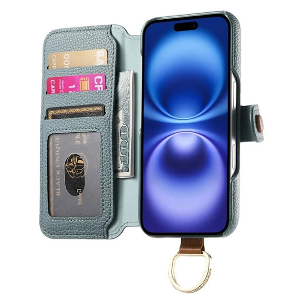 iPhone 17 Pro Max Konstläder Plånboksfodral RFID-Skydd Zipper - Blå Blå