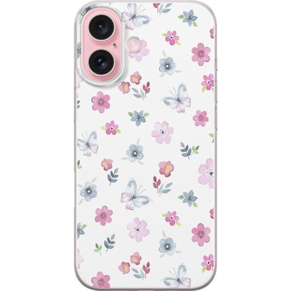 Mobilcover til Apple iPhone 16 med blomster og sommerfugle