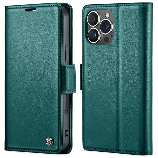 CASEME Plånboksfodral Konstläder till iPhone 15 Pro - Grön, RFID-skydd