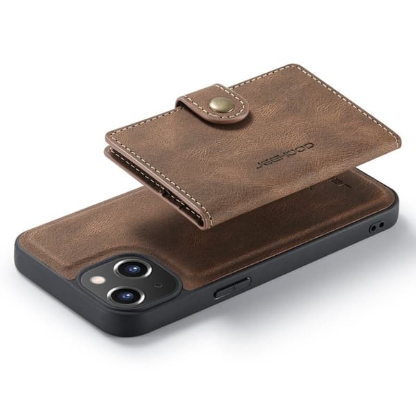 JEEHOOD iPhone 14 Plus Plånboksfodral 2-i-1 Konstläder TPU Kickstand Brun