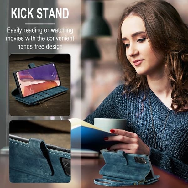 CASEME Konstläder Plånboksfodral för Samsung Galaxy Note20 5G - Blå