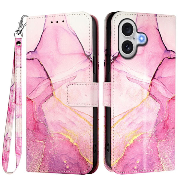 iPhone 17 Plånboksfodral Marble Pattern med Rem LS001 Rosa