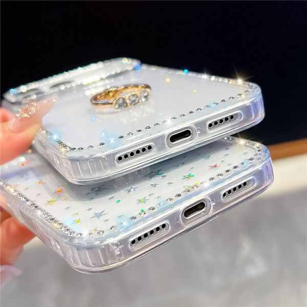 Mobilskal till iPhone 17 Pro Rhinestone Edge Ring Kickstand Gul