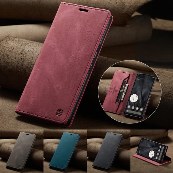 AUTSPACE Google Pixel 8 Pro Wallet Fodral KonstLäder - Röd