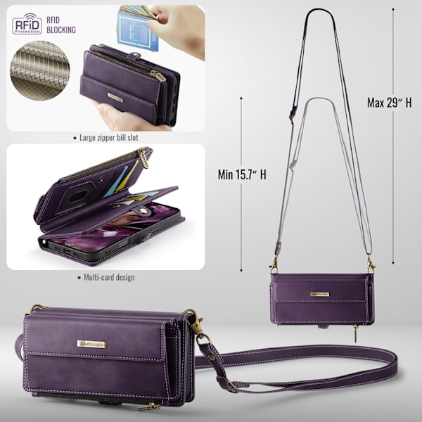CASEME iPhone 17 Pro Plånboksfodral Zipper RFID C39 Lila
