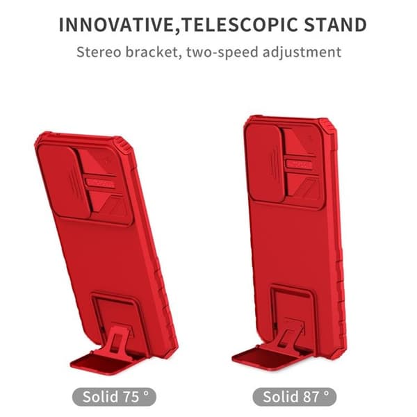 Galaxy A12 4G Skal Kickstand Kameraskydd Slide - Röd R