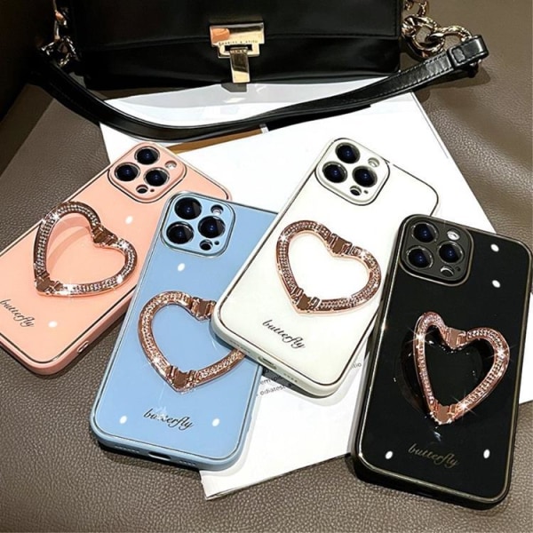 iPhone 14 Cover Heart Kickstand - Hvid