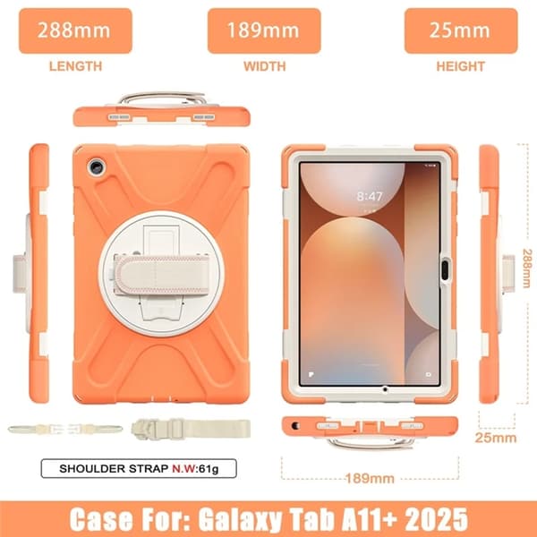 Mobilskal till Galaxy Tab A11 Plus Kickstand Silikon Axelrem Orange