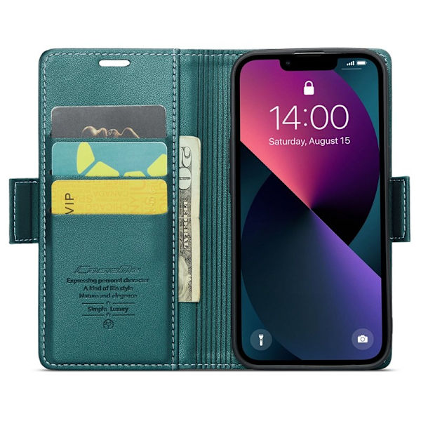 CASEME iPhone 15 Plus Plånboksfodral Konstläder RFID-Skydd Grön