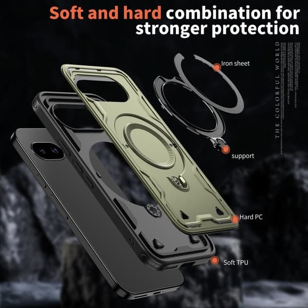 Mobilskal till Google Pixel 9a Plast Militärskydd Kickstand - Olivgrön