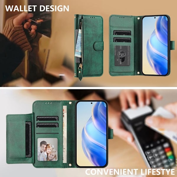 iPhone 17 Plånboksfodral Zipper Pocket Läder - Grön Grön