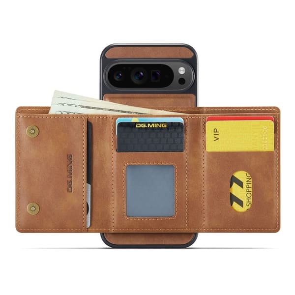 DG.MING M6 Series Konstläder Plånboksfodral för Google Pixel 10 Pro XL - Brun