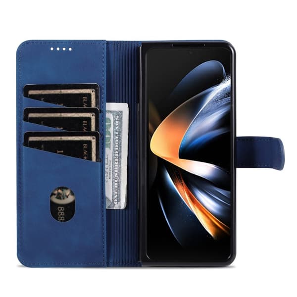AZNS Samsung Galaxy Z Fold4 Plånboksfodral Konstläder - Blå