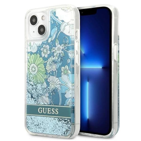 Guess iPhone 13 mini Skal Flower Liquid Glitter - Vihreä Grön