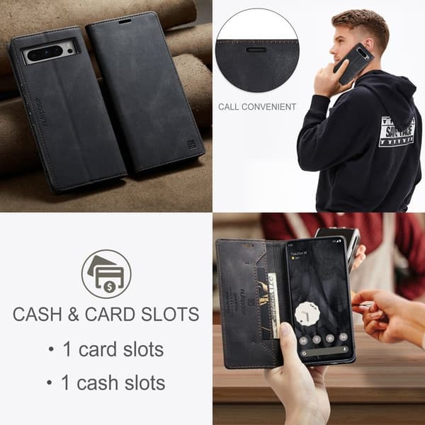 AUTSPACE Google Pixel 8 Pro Wallet Fodral KonstLäder - Svart