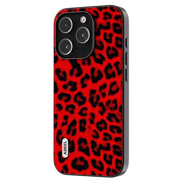 ABEEL Mobilskal till iPhone 13 Pro Max PU Läder Leopard Röd