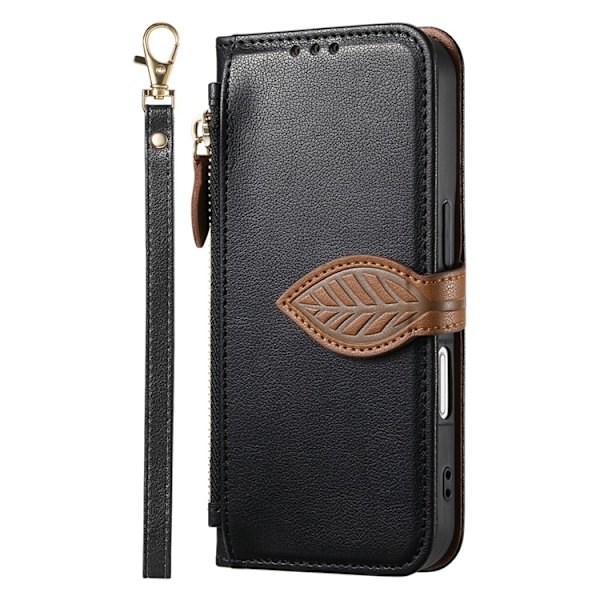iPhone Air Plånboksfodral Leaf Magnetiskt Spänne Konstläder Svart