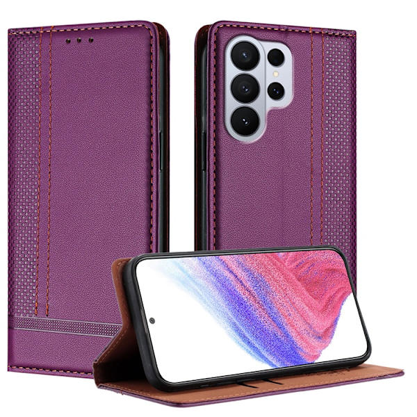 Galaxy S26 Ultra Plånboksfodral L-Shaped Grid Pattern - Lila Lila