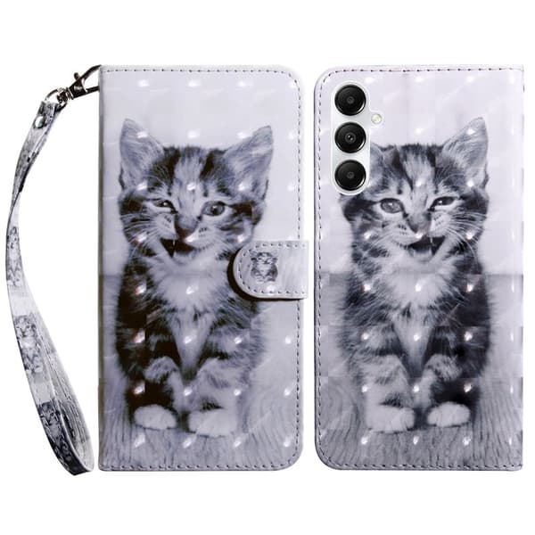 Samsung Galaxy A35 5G Skal Äkta Läder 3D-Mönster - Katt