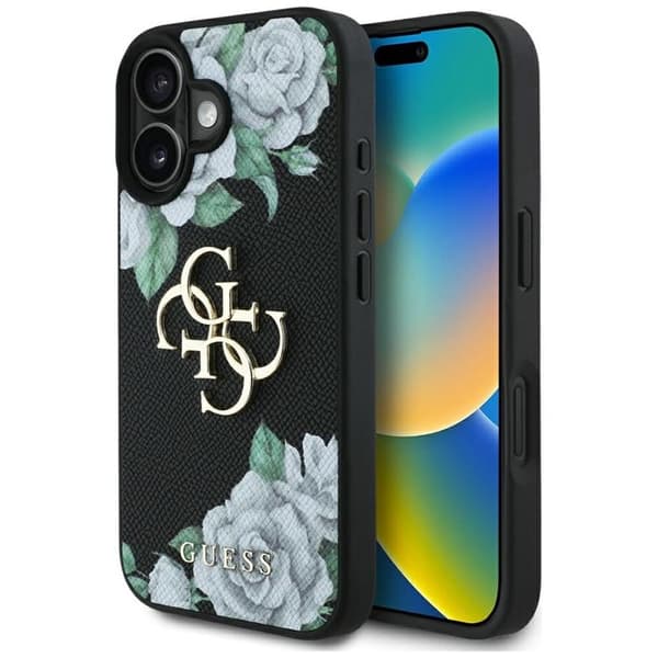 Guess Mobilskal till iPhone 16 Grained Roses Big 4G logo - Svart