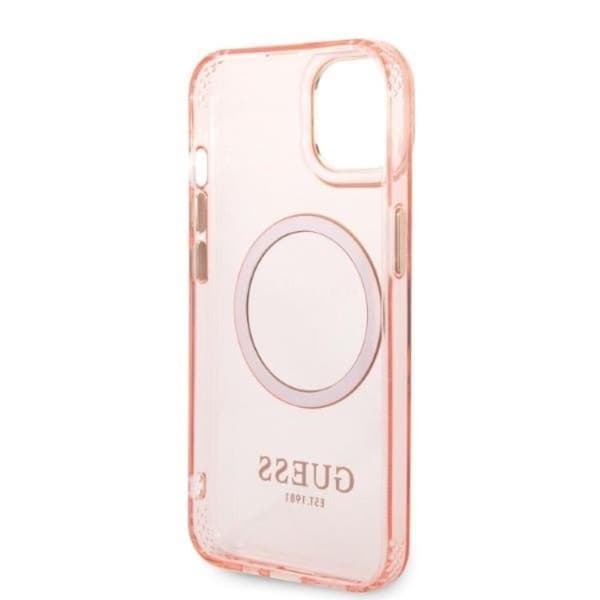 GUESS iPhone 14 Skal MagSafe Gold Outline Translucent - Rosa Rosa