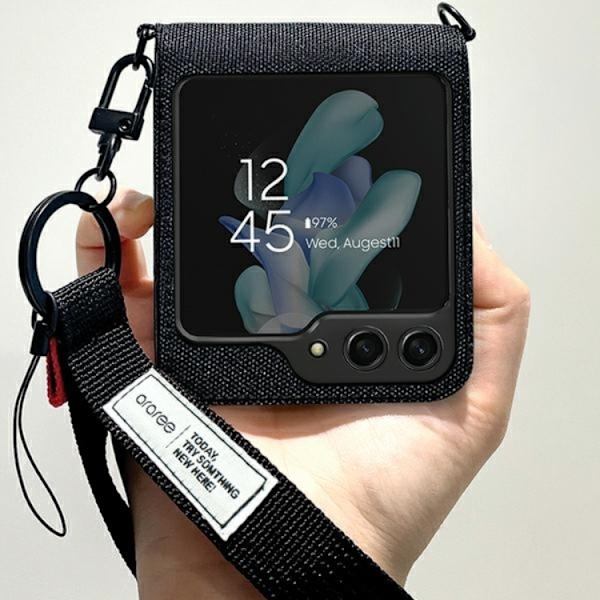 Araree Telefontaske til Galaxy Z Flip 5 Canvas Diary - Sort Black