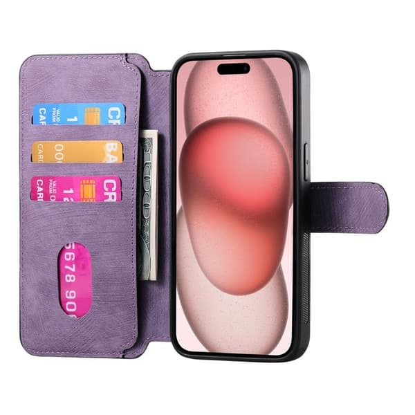 CASENEO iPhone 15 Plånboksfodral Magnetiskt Detachable Konstläder - Lila