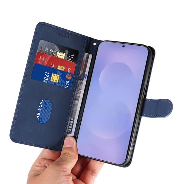Samsung Galaxy S26 / S26 Pro Plånboksfodral Ställ Konstläder - Blå