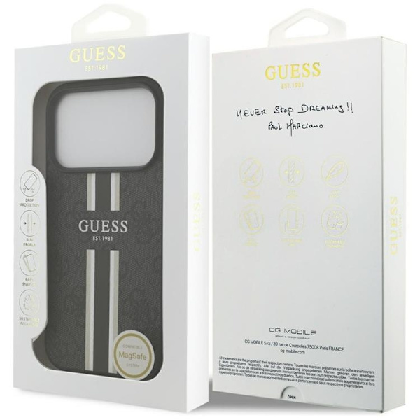 Guess telefontaske til iPhone 17 Pro MagSafe 4G trykte striber - sort Svart