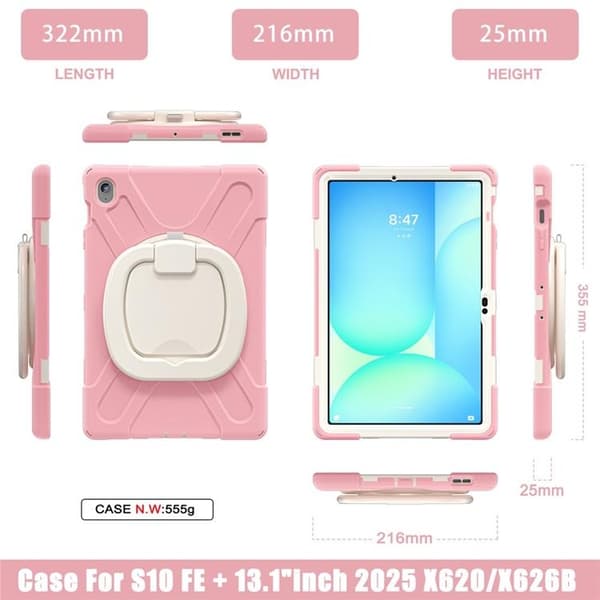 Mobilskal till Galaxy Tab S10 FE Plus Kickstand Handle Grip - Rosa Rosa