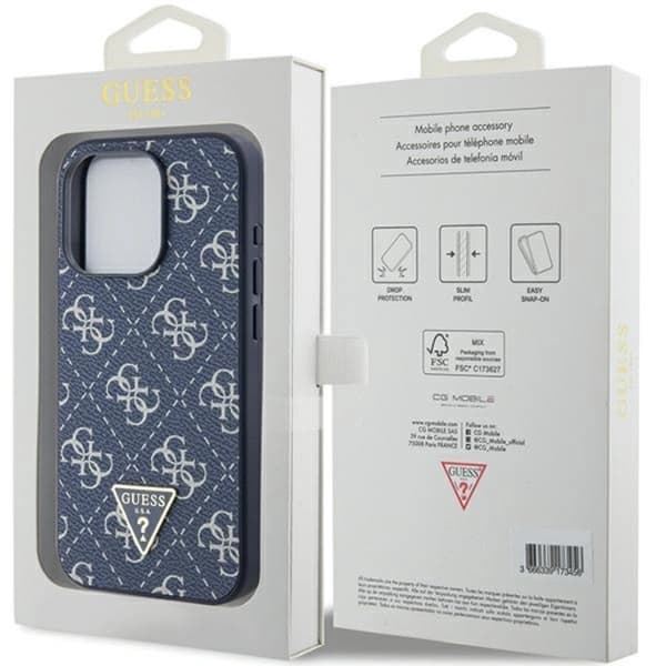 Guess iPhone 15 Pro Mobilskal 4G Triangle Metal Logo - Blå Blå