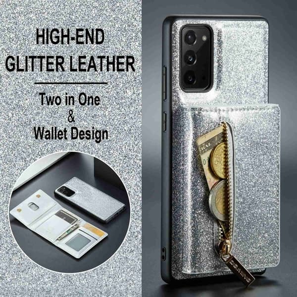 DG.MING M3 Series Konstläder Plånboksfodral för Samsung Galaxy Note20 5G Silver