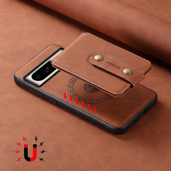 DENIOR D14 Google Pixel 8 Pro Magnetfodral Kortväska PC+TPU Brun