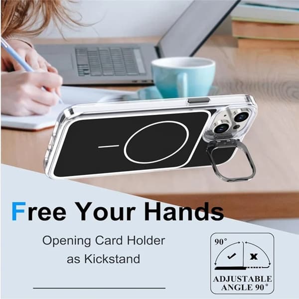 Mobilskal till iPhone 15 MagSafe Lens Kickstand med Handrem Svart