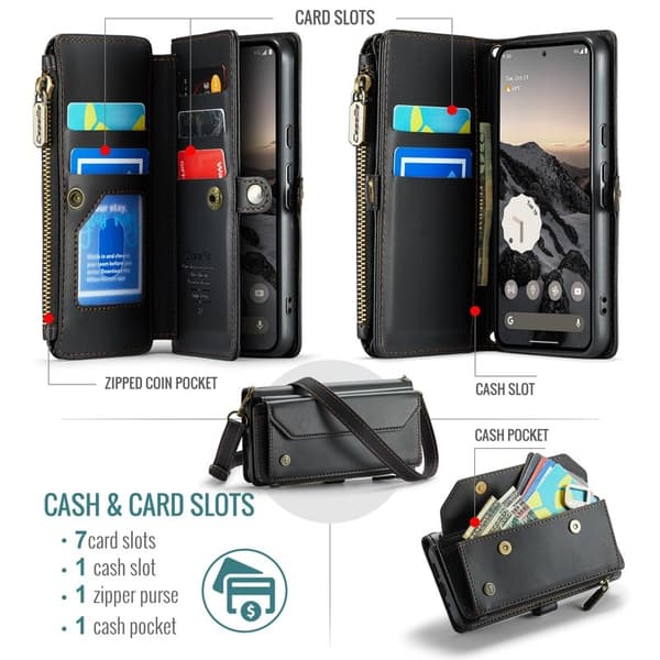 CASEME Plånboksfodral Konstläder för Google Pixel 10 Pro/10/9 Pro - Svart