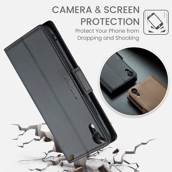 CASEME Plånboksfodral Konstläder för iPhone XR RFID-Skydd Svart