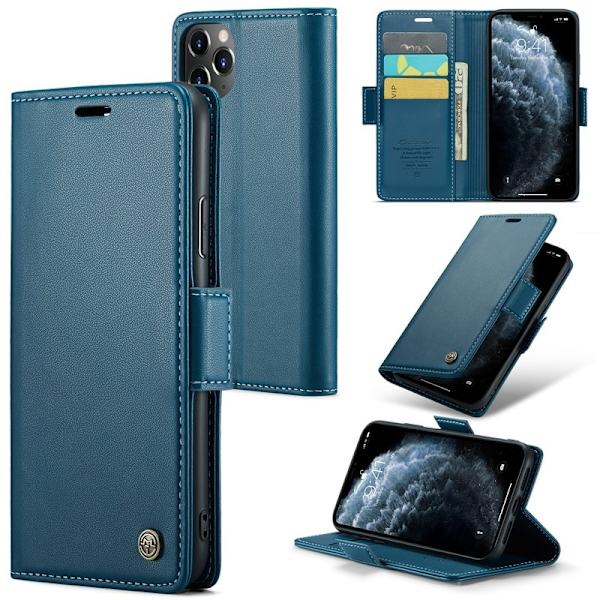 CASEME Plånboksfodral Konstläder iPhone 11 Pro Max RFID-Skydd Blå