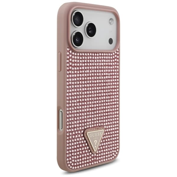 Guess Mobilskal till iPhone 17 Pro Max Rhinestone Triangle Logo - Rosa Rosa