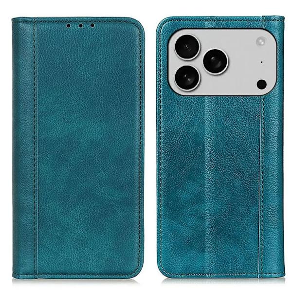 iPhone 17 Pro Plånboksfodral Äkta Läder Litchi - Grön Grön