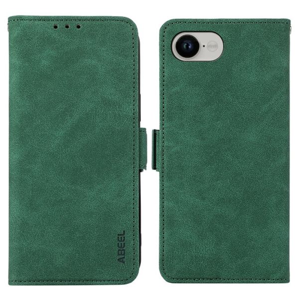 ABEEL iPhone 16e Plånboksfodral Konstläder Folio Ställ Grön RFID Blocking