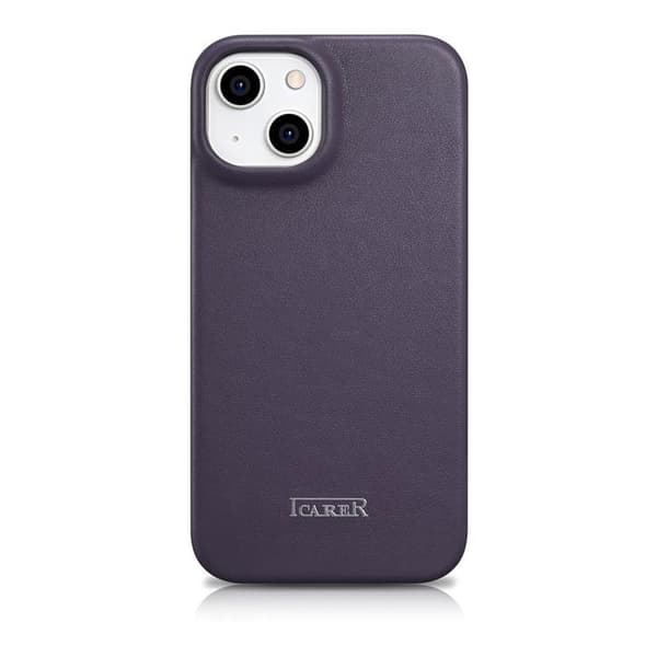 iCarer iPhone 14 Plus Plånboksfodral Magsafe CE Läder - Morklila Lila