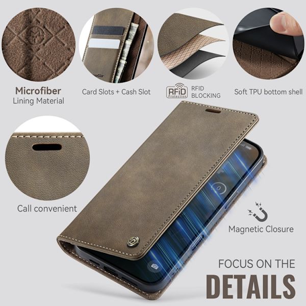 Caseme iPhone 17 Pro Max Plånboksfodral RFID-Skydd 033 Brun